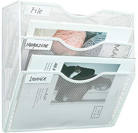 PAG Wandhalterung Dokumentenablage,Zeitschriftenhalter Wand, Wandorganizer Büro Zeitungshalter mit 3 Ebenen,für Zeitschriften/Brief/Zeitung/Notizbuch,Weiß