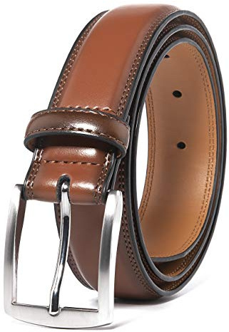 Fabio Valenti Cinturones de vestir de cuero genuino para hombre, cinturón para trajes, jeans, uniforme con hebilla de una sola punta, diseñado en los Estados Unidos, marrón, 36-38