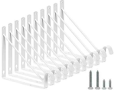 HOME MASTER HARDWARE 10 Pack Heavy Duty Closet Shelf & Rod Brackets, Wall Mounted Closet Shelves Bracket with Rod Support for Both Shelf Storage and Closet Rod White