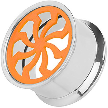 Taffstyle Flesh Tunnel Ohr Piercing Ear Plug Ohrpiercing Edelstahl Schraub Schraubverschluss Neon Sonne Tribal Orange 14mm