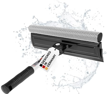 HEYNER® Scheibenreiniger 25 cm breit, inkl. Abzieher & Schwamm | Fensterwischer mit klappbarem Kopf, Stiel aus Aluminium, für Auto, Pkw & kleinere Transporter