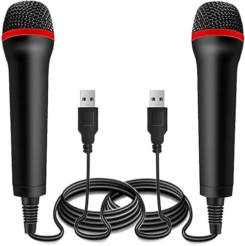 2-pack 4 m trådbunden USB-mikrofon för Rock Band, gitarrhjälte, låt oss sjunga – kompatibel med Sony PS2, PS3, PS4, PS5, Nintendo Switch, Wii, Wii U, Microsoft Xbox 360, Xbox One och PC