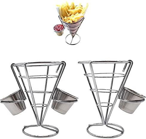 Liwein 2 delar fransk frites stativhållare rostfritt stål metalltrådkorg kon mellanmål visningsställ pommes frites matstativ hållare med minisåskoppar för familjer restauranger kaféer snacksbarer