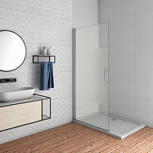 AICA paroi de douche pivotante 65x185cm en 6mm verre sablé au centre et anticalcaire installation à gauche