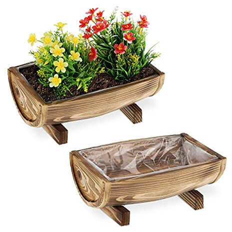 Relaxdays Fioriere in Legno, Set 2 Portavasi per il Balcone e il Davanzale, Vasi Rettangolare per il Giardino, Naturale
