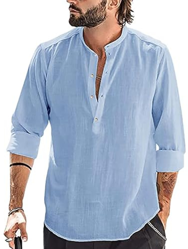 YAOBAOLE Hemd Herren Baumwolle Langarm Herren Freizeithemd Regular Fit Shirt Hellblau 3XL