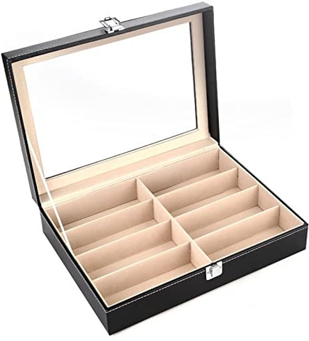 Brillenbox Brillen Display Brillenkoffer, Lesebrillen anzeigen Organizer 8 Slots Brillen Halter eleganten Kontrast Stitching Sturdy Secure Lock Sunglass Aufbewahrungsbox Brillenaufbewahrung Sonnenbril