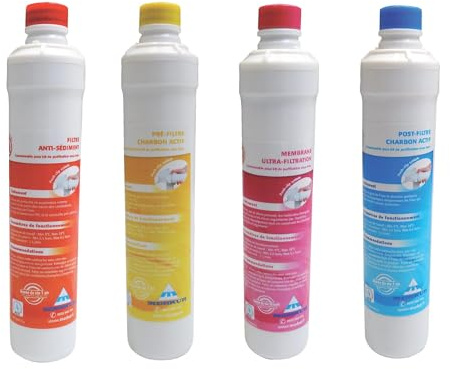 AQUAWATER, 105740, Kit de recharges Aqua UltraPur - 4 cartouches filtrantes pour eau de boisson purifiée, élimine impuretés et odeurs, compatible avec toutes installations sanitaires