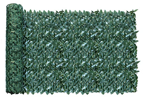 Windscreen4less 4'x8' Faux Leaf Privacy Fence Screen Artificial Laurel Leaves Fence Cover Wall Decoration for Patio Porch Deck Balcony Yard Indoor Outdoor (Dark Green)