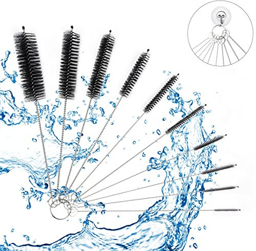 Vicloon Spazzolino per Bottiglie, 10Pezzi Spazzola di Pulizia Set Multiuso Spazzola Bottiglia per Tubo, Tastiera, Provetta, Bocca di Bollitore, Lavandino, Bottigliette, Macchina Caffè Ecc (Nero)