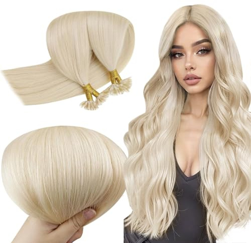 RUNATURE Bondings Extensions Echthaar Platinblond 50cm 50s 50g #60 | U Tip Bondings Blond Lang – Hitzebeständig, Wiederverwendbar. Nahtlos Integriert, Atmungsaktiv, Verhedderfrei, Sofort Länge.