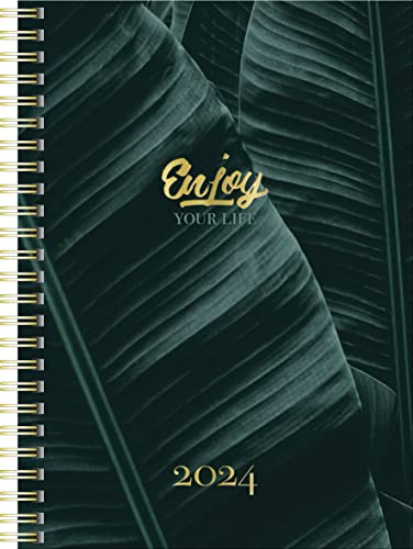 rido/idé Wochenkalender „Enjoy“ Modell Timing 1 2024 2 Seiten = 1 Woche A5 grün