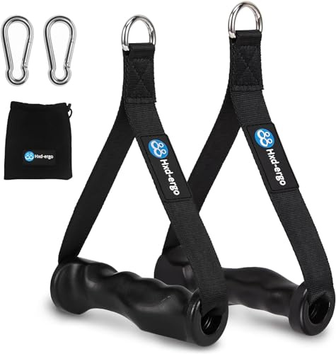 HXD-ERGO 2 Stück Einhandgriff für Widerstandsbänder, Fitnessband Griffe mit Metall D-Ring, Ergonomisches Kabelzug Griffe für Home Gym Seilzug Fitness Kraftraining