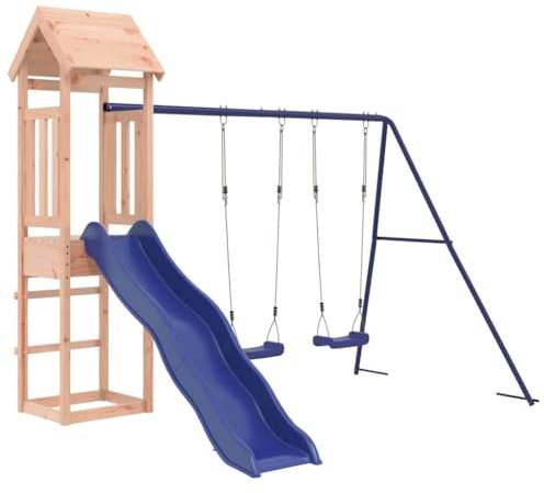 vidaXL Spielturm, Klettergerüst mit Rutsche Schaukel, Kinder Kletterturm mit Holzdach, Spiel-Zubehör für Garten, Holz Spielplatz, Massivholz Douglasie