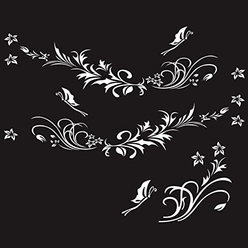 LSGGTIM Pack of 3 Car Stickers Flowers Large, 180 cm Butterflies Flower Sticker Car Tattoos PVC Self-Adhesive Sticker for Body Bumper Rear Window Tuning Sticker Tattoo Car Vine Sticker