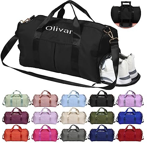 Sporttasche Damen, Wasserdicht Personalisiert Gym Bag mit Sporthandtuch OXYEFEI Embroidery Namen Klassische Sporttaschen Faltbare als Groß Mutter Bag Schwimmtasche Fitness für Damen Mama(Schwarz)