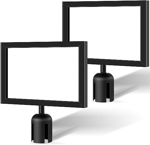 Kigley 2 Pack Stanchion Sign Holder Portrait Top Stand Poster Landscape Display 8.5 x 11 Paper Size Double Sided Sign Frame with Cover for Crowd Control Sentry Stanchions Queue Barrier, Black