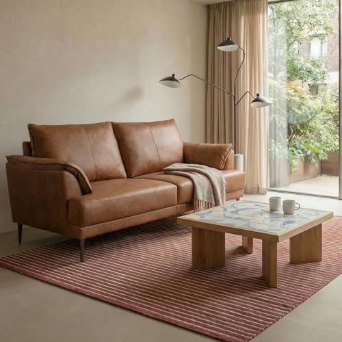 Soul Canapé en cuir 3 places Cognac Marron - Canapé en cuir véritable de qualité supérieure - Design scandinave - Ressorts ensachés - Pieds en métal - Confort moderne pour le salon - Intemporel et