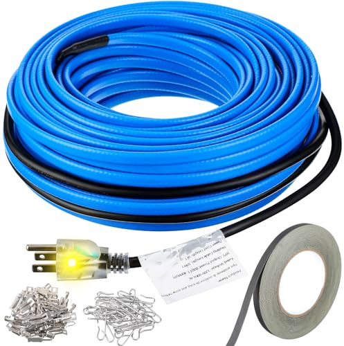 Kanayu 120V 100 Ft Self Regulating Water Pipe Heat Tape Freeze Protection 8W/Ft Heat Cable with Mounting Buckle and Acetate Cloth Tape for Home Roof Gutter RV