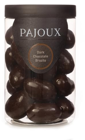 Pajoux Dark Chocolate Brazils (Large) 280g | Dark Chocolate Covered Nuts - Whole Brazil Nuts - Chocolate in a Gift Jar