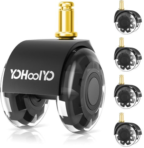 YOHOOLYO Lot de 5 roulettes pour chaise de bureau - 10 x 22 mm - Silencieuses et douces - Pour chaises de bureau, meubles - Tapis de protection de sol pour tous les sols (ne convient pas pour 1KEA 10