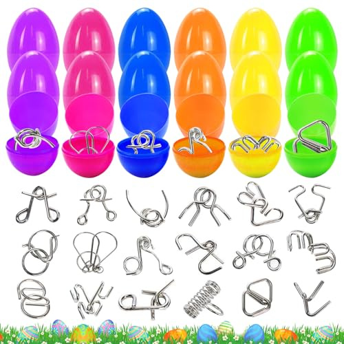 Capgoost Ostereier zum Befüllen, 18 Stück Gefüllte Ostereier mit 3D Puzzle Spielzeug Set, Ostereier Plastik, Knobelspiele Geduldspiele Metallpuzzle, Kinder Überraschungen für Osterkörbe Ostergeschenke