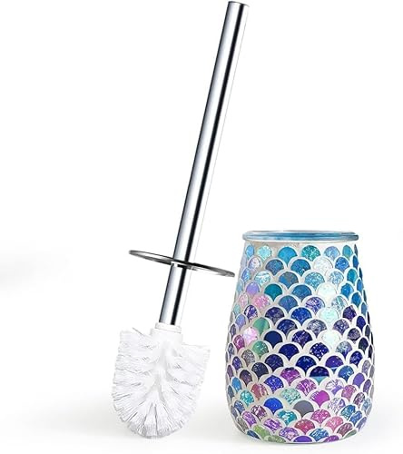 Escenzy Mermaid Toilet Brush and Holder Set | Mosaic Glass Decorative Holder | 304 Stainless Steel Toilet Bowl Brush | Luxury Mermaid Bathroom Decor