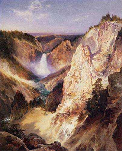 Toperfect Ölgemälde auf Leinwand, 21 berühmte Wandkunst, Great Falls of Yellowstone-Landschaft Thomas Moran Mountains LEMN1-05, €50-2000 Handgemalt von Lehrern der Art Academies
