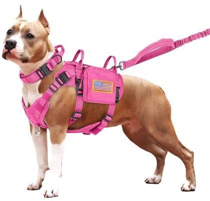 Forestpaw Taktisches Hundegeschirr für große Hunde, taktisches Hundehalsband mit Bungee-Leine, kein Ziehen, Militär-Hundegeschirr für Spaziergänge, Training, verstellbar, für mittelgroße und große