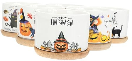 Kisangel 6piezas Cerámicas para Halloween y Funcionales para Suculentas y Color Aleatorio