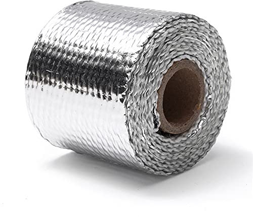 Hitzeschutzband,Auspuff Hitzeschutzband 1,5 m Auto Motorrad Auspuff Wrap Rohr Header Wärmedämmung Rolle Band Turbo Wärme Auspuff Thermische Wrap Band Universal(Silver)