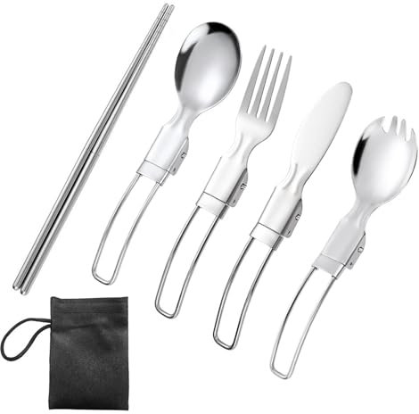 Abnehmbares Reisebesteck-Set, Campingbesteck-Set aus Edelstahl,Faltbares Geschirr | Besteckset mit Salatlöffel, Gabel, Essstäbchen für draußen, Picknick, Ausflug, Wandern