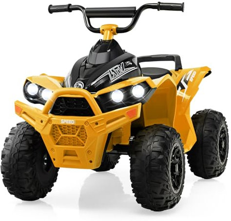 DREAMADE Kinderquad ATV, 12V Elektroquad mit LED-Lichtern,Hupe, Musik & Ladegerät, 2,15-4,3 km/h, Elektrofahrzeug für Kinder 3-8 Jahre (Gelb)