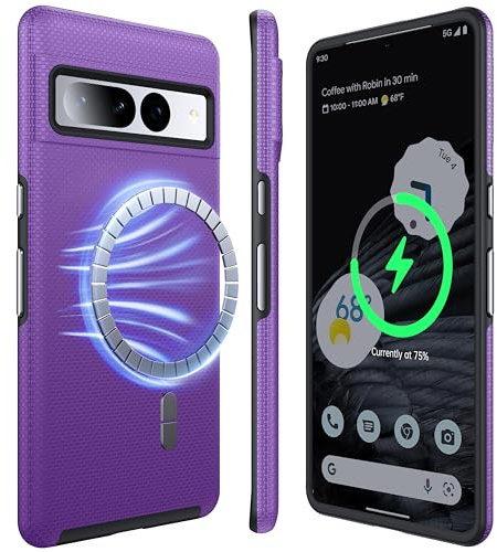 NJROW Strong Magnetic for Google Pixel 7 Pro Case Compatible with Magnetic | [2025 Upgraded][Dual Layer Heavy Duty][Military Shockproof]Rugged for Google Pixel 7 Pro Phone Case Slim,Dark Purple