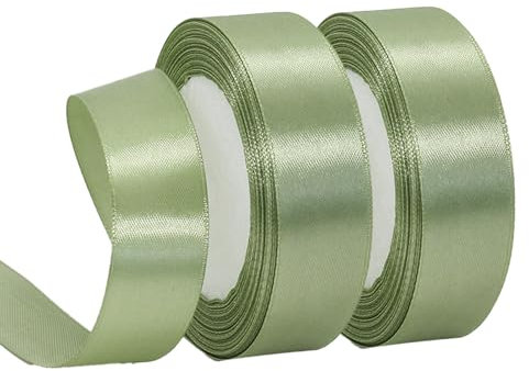 STQDEU 2PCS Gift Ribbon Eucalyptus Green,2.5cm*22M Wide Satin Ribbon and Decorative Ribbon for Table Decoration, Bow Ribbon and Gift Wrapping,Perfect for Weddings, Christmas and Celebrations (GREEN)