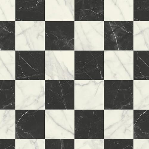 Black & White Tile Effect Vinyl Flooring, slip resistant vinyl roll flooring for kitchen, bathroom, hallway, living space in 2, 3 and 4 metre widths (1m x 3m)