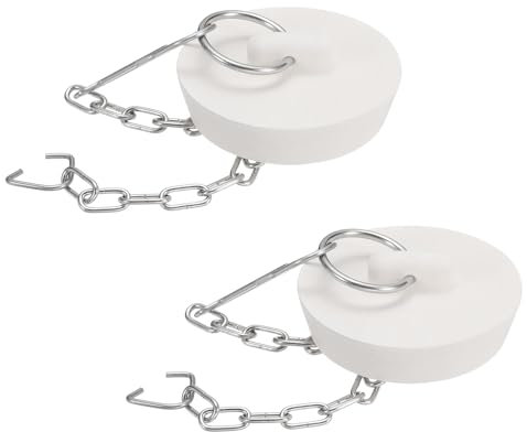 QUARKZMAN 2pz Tappi Vasca, Tappi Vasca Gomma 41-45mm Tappo per Scarico Lavello Cucina, Tappo per Scarico Bagno con Anello Trazione e Catena Acciaio Inox, Bianco