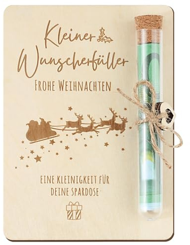 BOFUNX Weihnachten Geldgeschenk Verpackung Holz Karte mit Reagenzgläser Wunscherfüller für Weihnachten Geld Gutschein Verpackung Nikolaus Geschenke