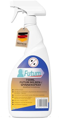 NEU Spinnen & Milben Abwehr – Mittel für Spinnen & Hausstaubmilben abwehren – Spinnen Mittel & Milbenspray für Matratzen – Geruchsarm & Fleckenfrei – Anti Milben Spray FUTUM (750ml)