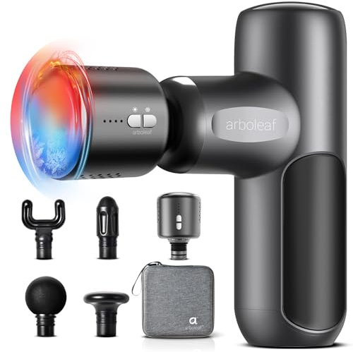 arboleaf Massagepistole mit Warm und Kalt, mini Massage Gun für Muskel 0,39kg mit 5 Aufsätze & 5 Intensitätsstufen 3200 U/Min, Super leise Massage Pistole mit Transportcase für Muskelentspannung
