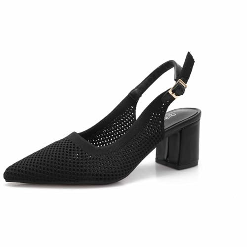 qibusleen Donna Tacco Medio Spesso Knit Slingback Punta Chiusa Pumps for Donna Cinturino alla Caviglia Elastic Mesh Casual Heels Scarpe Breathable 2.36 inch - 43
