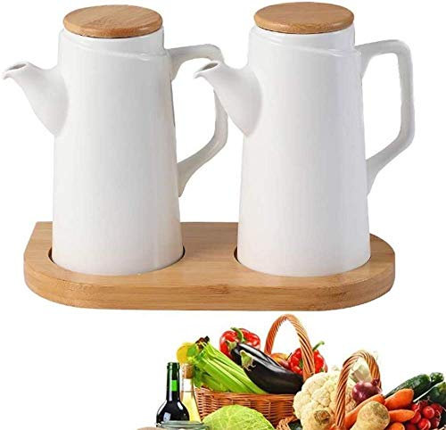 KJHTRED Distributeur d'huile et de vinaigre en céramique Blanc Pur, Distributeur de Sauce de Cuisine à Domicile avec Couvercle, verseur Anti-Fuite, huilier à sauce-2blanc (Couleur : 2bla
