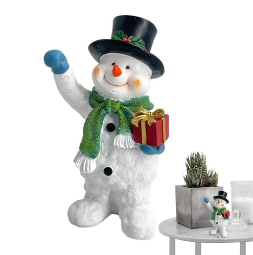 Snowman Figurine Christmas,Christmas D Snowman Figurine,Snowman Statue Cute Resin Christmas Figurine,Winter Decoration Statue Craft for Home Decor,Desktop Sculpture