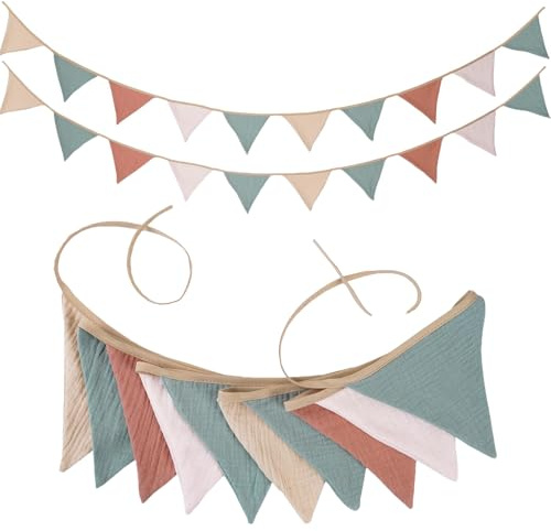 17 ft Pennant Banner Flags, Toddler Boy and Girl Room Decor Pennant, Nursery Fabric Garland Triangle Bunting Flag Baby Banner for Decor Baby Birthday Boho Wedding Shower Party (Pastel Candy, 2PCS)