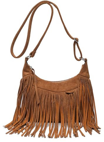 Piuytrew Hobo-Tasche Aus Wildleder Für Damen,Fransen-Geldbörse,Schultertasche Mit Quaste,Umhängetasche Aus Vintage-Wildleder,3