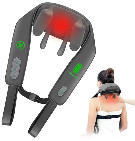 Snailax Verbessertes 4D Kabelloses Nackenmassagegerät mit Wärme, elektrisches Shiatsu-Nackenmassagegerät mit Knet Massage, Massagegerät für Nacken Schulter Rücken Bein, Geschenke für Männer Frauen