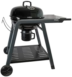 Cook’in Garden - Barbecue Charbon de Bois Tonino 60 – 54,5 cm, Avec Couvercle Émaillé et Thermomètre Intégré, Récupérateur de Cendres, 2 Roues Renforcées, Tablette Latérale, pour Extérieur & Jardin
