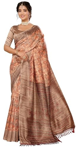 IMTRA FASHION Sari Etnico Per Donna Sari In Seta Artistica Litchi Stampato Indiano Con Pezzo Di Camicetta Non Cucito-Arancione
