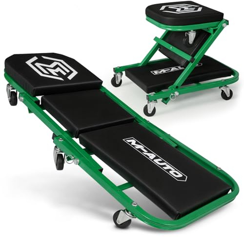 M-AUTO Faltbarer Z Creeper 2-in-1 rollender faltbarer Auto-Rollsitz und Sitz, 91,4 cm verstellbarer Roller, Garagenstuhl, zum Hinlegen oder Sitzen, 150 kg Kapazität unter dem Auto-Rollbrett mit 6