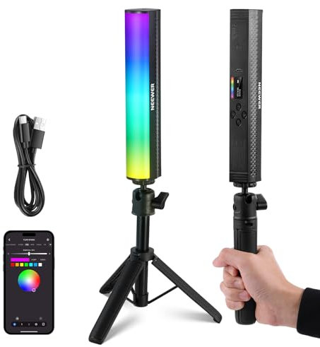NEEWER RGB Light Wand with Desk Tripod, APP Control Magnetic Handheld Photography Video Lighting Stick, 2500K-8500K Dimmable CRI95+ 17 Scenes Full Color LED Tube Bar for Vlog, 2550mAh Battery, TL21C